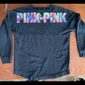 Victoria's Secret Pink Ombre Tie Dye Varsity Pullover Black Neon Logo Small